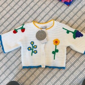 Stella McCartney Kids White Sweater with Colorful Floral Accents